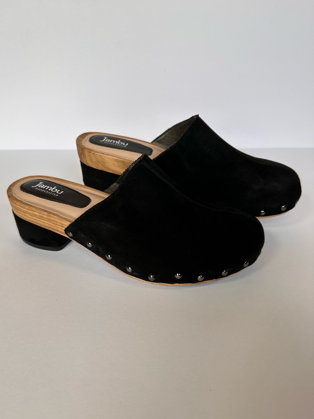 JAMBU Monaco Black Suede Wooden Platform‎ Mules | Handcrafted Comfort Clogs Sz 7